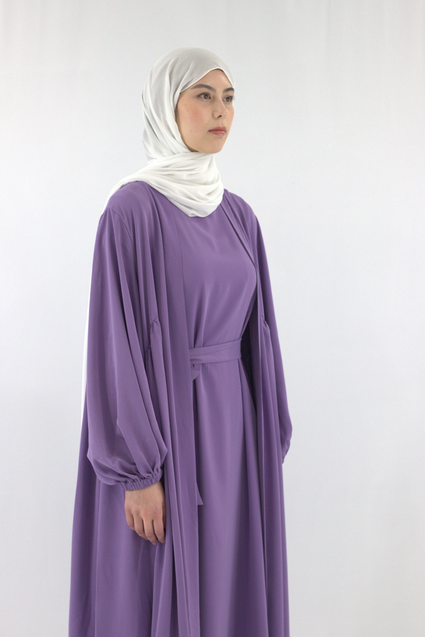 Nour Open Abaya With Sleeveless Maxi Dress - Amethyst