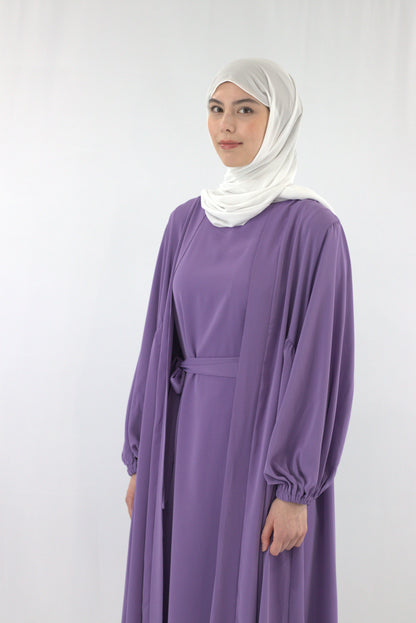 Nour Open Abaya With Sleeveless Maxi Dress - Amethyst