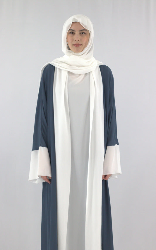 Aisha Open Abaya With Hijab - Dark Turquoise and White