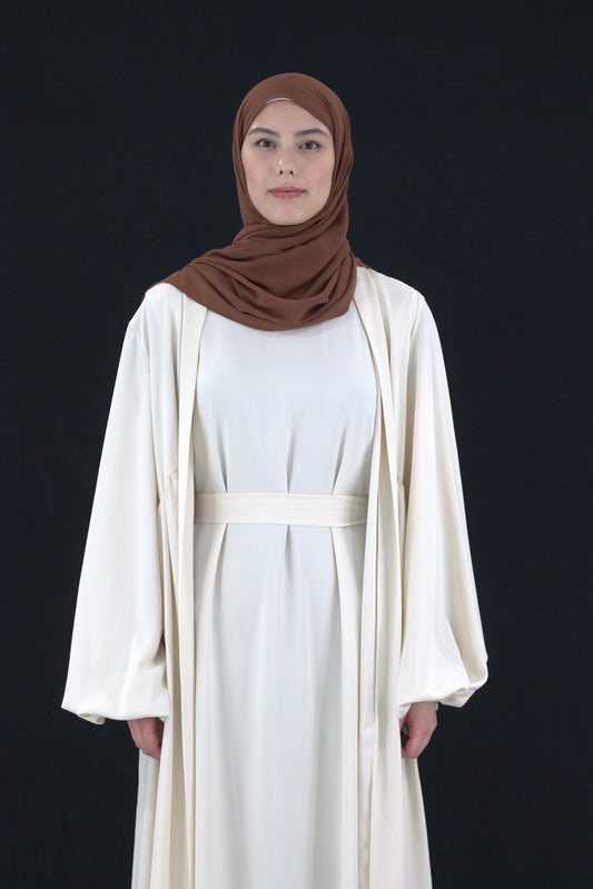 Nour Open Abaya With Sleeveless Maxi Dress - Ivory