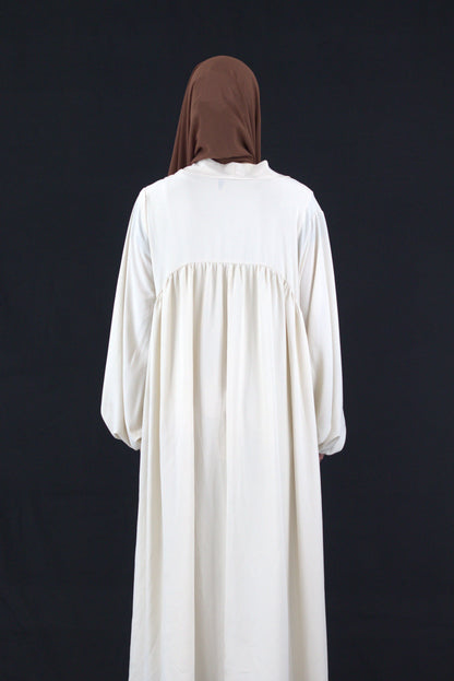 Nour Open Abaya With Sleeveless Maxi Dress - Ivory